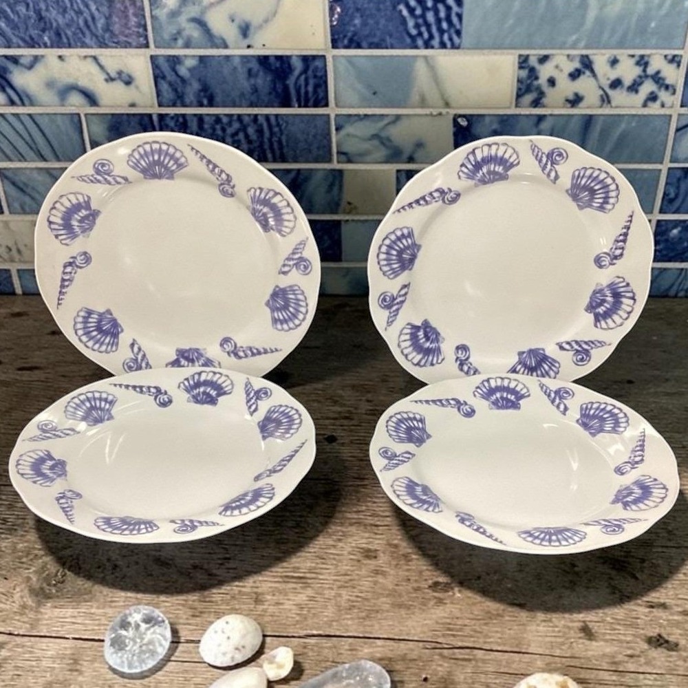 Allied Designs Seashore Luncheon Plates, Set of 4, Vintage Blue & White Design